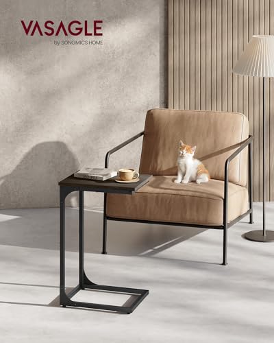 VASAGLE C-Shaped End Table, Small Sofa Side Table with Metal Frame | for Couch, Living Room, Bedroom, Bedside, Chestnut Brown and Black, BARNET Collection ULET350B74 - color: Chestnut Brown + Black