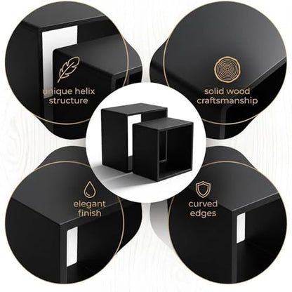 Relso Cascade Nesting Tables Set of 2 - Solid Wood with Smooth Rounded Edges for Stylish Living Room, Bedroom Or Outdoor Use - Space-Saving Design, Long-Lasting, Black Finish - color: Cascade Black