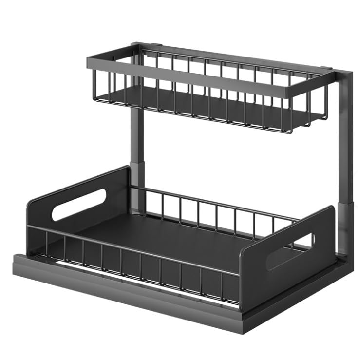 Highline Supply Under Sink Organizer, Kitchen Pantry Bathroom Organization | 2-Pack Organizer, Sliding Pull-Out Cabinet Organizing Rack, Metal Made for Durability, Black