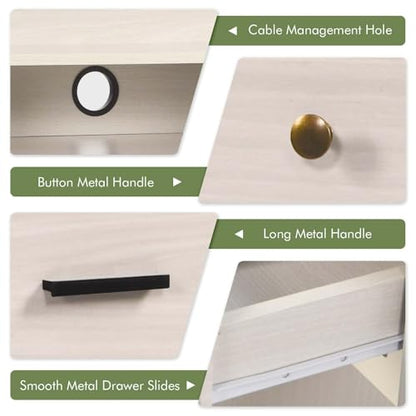 Computer Desk with Drawers and Hutch, Farmhouse Home Office Desk, Wood Student Desk with File Drawer for Bedroom, Writing Table for Small Space, Warm White - color: Warm White
