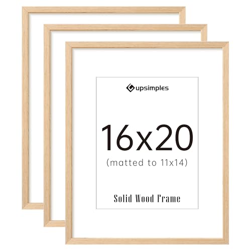 upsimples 16x20 Picture Frame Solid Wooden, Nursery Wall Frames Set of 3 | 100% Natural Solid Wood, Fit 11x14 with Mat and 16 x 20 Posters, For Kids Room, Gallery Wall Décor - size: 16X20