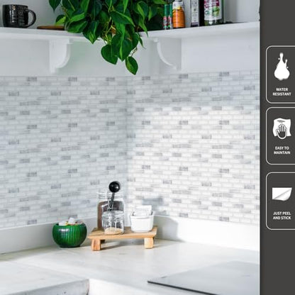 Art3d 10-Pack Peel and Stick Stone Backsplash Tile, 12" x 12", White Marble | Strong Adhesion, Lightweight, Cuttable, Waterproof, Fadeless, Crack Resistant, for Kitchen, Bedroom, Ideal for Recently Moved - color: White Marble