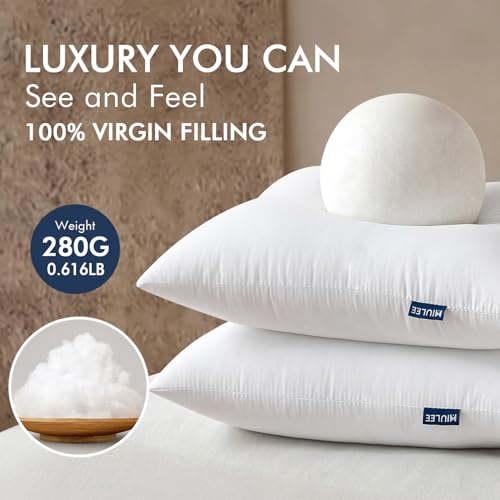 MIULEE 14x14 Throw Pillows Inserts 2 Pack, Decorative Pillows for Couch Bed | 100% Virgin Filling, Full and Fluffy, Lumbar, Back and Neck Support - size: 14x14 Inch