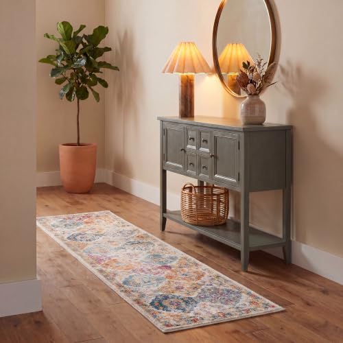SAFAVIEH Madison Collection Runner Rug - 2'3" x 14', Cream & Multi, Boho Chic Distressed Design, Non-Shedding & Easy Care, Ideal for High Traffic Areas in Living Room, Bedroom (MAD611B) - color: Cream/Multi, size: 2'3" x 14' (Runner)
