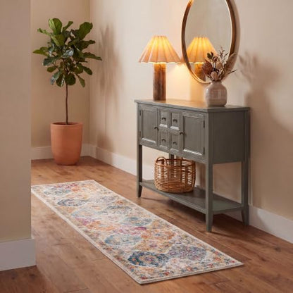 SAFAVIEH Madison Collection Runner Rug - 2'3" x 14', Cream & Multi, Boho Chic Distressed Design, Non-Shedding & Easy Care, Ideal for High Traffic Areas in Living Room, Bedroom (MAD611B) - color: Cream/Multi, size: 2'3" x 14' (Runner)
