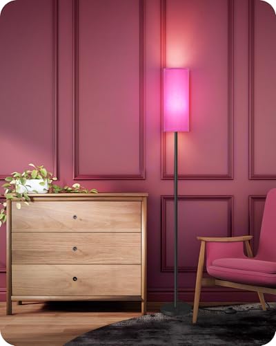 Dimmable Purple Floor Lamp for Living Room with Remote and Foot Switch, Corner Floor Lamp for Bedroom, 64.4" Standing Tall Lamp, 10W 900LM Bulb Included, 3000K-6500K, Linen Shade, FCC Listed Z06LD05W1 - color: Purple