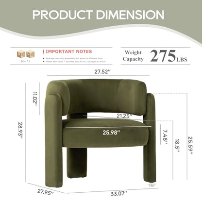 COLAMY Modern Velvet Accent Chair Set of 2, Upholstered Barrel Chairs, Comfy Side Arm Chairs with 3 Legs for Living Room, Bedroom, Reading, Green - color: New-green, size: Set of 2