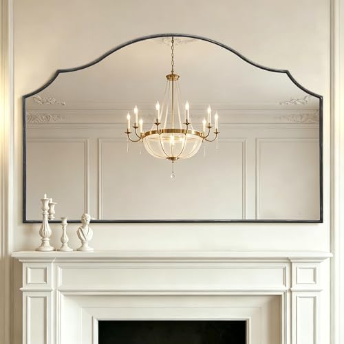 Besdomus Black Scalloped Wall Mirror: 54"x34" Oversized Wood Arched Mirror | Classical Minimalist Decorative Mirror for Fireplace/Bathroom/Bedroom/Entryway/Living Room/Dining Room/Dresser/Over Sink - color: Black, size: 34"L x 54"W