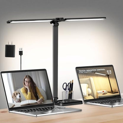 Dimmable LED Desk Lamp with USB Charging Port Bright 50 Lighting Modes | Dual Swing Arm Architect Table Lamp Light for Home Office Dorm Piano Nail