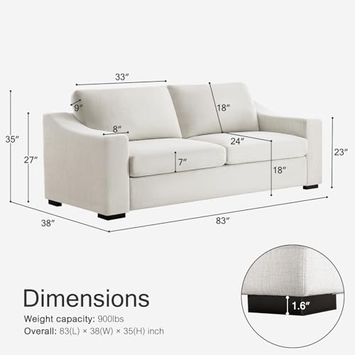 Modular Sectional Couch Set, 47" Oversize Accent Chair and 85" Modern Loveseat Sofa Deep Couch for Apartment, Living Room, Bedroom, Linen, White - color: White, size: 85 Inch - Deep Couch + Single Sofa