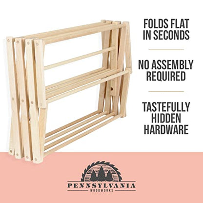 Clothes Drying Rack: Solid Maple Hard Wood Laundry Rack for Sweaters, Blouses, Lingerie & More, Durable Folding Drying Rack, Made in USA, No Assembly Needed, Medium - color: Medium