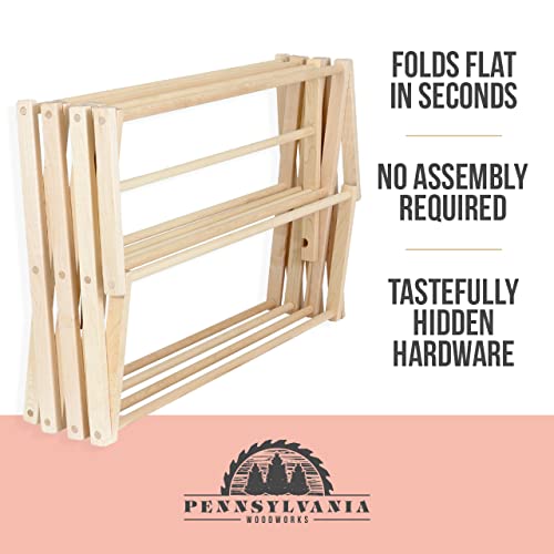 Clothes Drying Rack: Solid Maple Hard Wood Laundry Rack for Blankets, Towels, Bedding & More, Heavy Duty Folding Drying Rack, Made in USA, No Assembly Needed, XXLarge - color: Xx-large