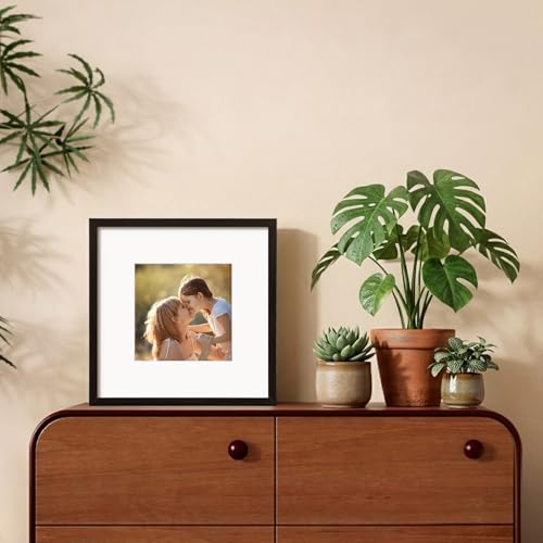 10x10 Picture Frame Black Set of 9, Square Photo Frames Matted 6x6 with Plexiglass for 6x6 with Mat or 10x10 without Mat for Table and Wall Display - color: Black, size: 10x10
