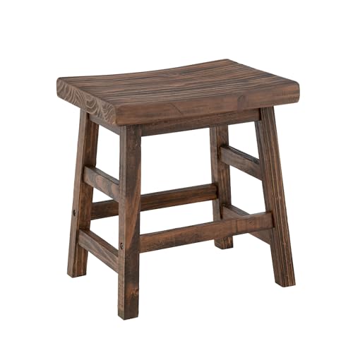 Alaterre Furniture Pomona 20-Inch Counter Height Saddle Seat Barstool – Solid Wood, Backless Rustic Farmhouse Stool in Natural Finish for Kitchen Island or Dining Room (Natural) - style: Wood Frame Barstool