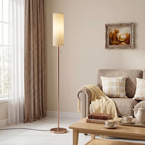 64" Floor Lamp with Bulb & Lampshade & Chain Switch, Beige & Brown | 3 Color Temperature,9W LED bulb,Minimalist Floor Lamp,Tall Pole Lamps,Living Room,Bedrooms,for Study,Office - color: dark beige & brown, size: 64.56 inches 1PCS