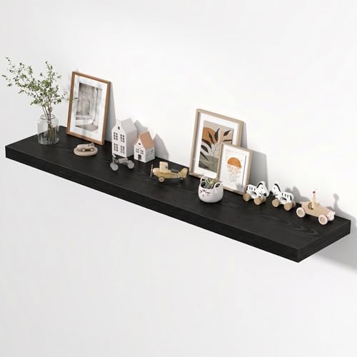 Dreamland 72" Floating Shelves for Wall, 12" Deep Thicker Black Floating Shelves, Wall-Mounted Shelves for Bedroom, Living Room, Kitchen, Bathroom - Set of 1 - color: Black, size: 72"W x 12"D x 2"H, Set of 1