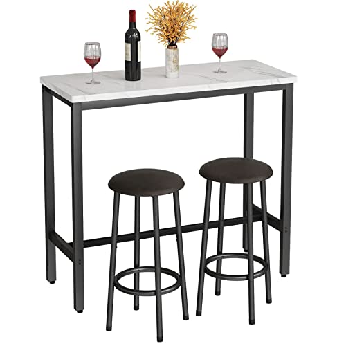 Small Dining Table for 2, 3 Pieces Bar Table Set Kitchen Table and Chairs Bistro Height Pub Table with 2 Chairs, Dining Room Table and Chairs for Small Space, Breakfast Nook, 39.4"
