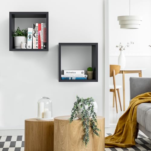Cube Shelves Set2, Black Display Shelves Wall Mount 7.75" D x 12.5" W x 12.5" H, (Black, Square 2 Cubes) - color: Black, size: Square-Set2