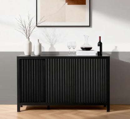 ZYBT Fluted Sideboard Buffet Cabinet with Storage, Modern Credenza Buffet Sideboards Bar Cabinet Console Table with Adjustable Shelves Slide Door for Living Room Hallway Kitchen Entryway (Black) - style: 3Door Black