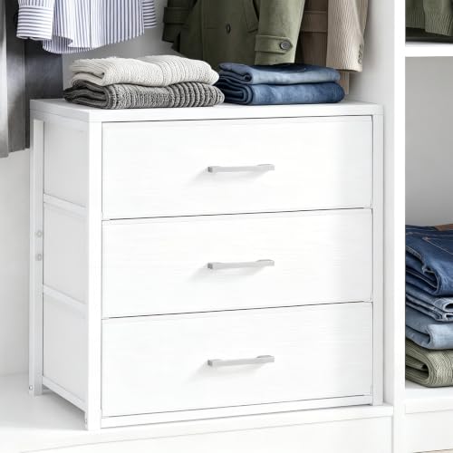 Fixwal Closet Drawers for Clothes, 1 Pack, 3 Drawers Dresser, 21.2" Wide | height 23.6", 3 fabric storage drawers, wooden top, white, spacious storage, dresser for bedroom - size: 15.7"D x 21.2"W x 23.6"H