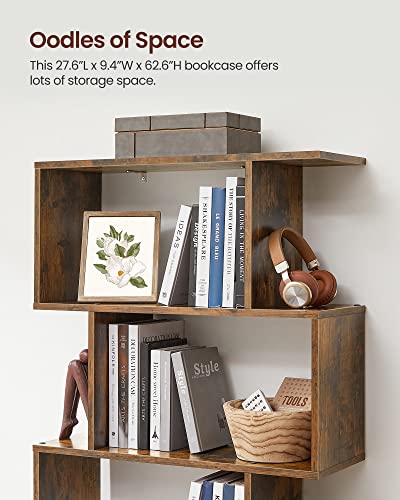 VASAGLE Custos Collection - Bookshelf, 5-Tier Bookcase, Tall Display Shelf, Freestanding Storage Shelf, Room Divider, for Home Office, Living Room, Bedroom, Study, Rustic Brown ULBC62BXS - color: Rustic Brown, style: 5-Tier (27.6"W)