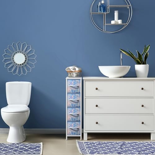 Sorbus Kids Narrow Dresser with 4 Drawers - Vertical Slim Storage Chest of Drawers with Steel Frame, Wood Top & Easy Pull Fabric Bins for Small Spaces, Closets, Bedroom, Bathroom & Laundry - color: Pastel Tie-dye, style: 4 Drawer