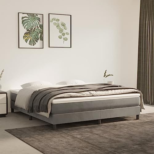 King Size Bed Frame, Upholstered Platform Bed with Soft Velvet Fabric, Modern Low Profile Bedroom Furniture, Durable Engineered Wood Construction, Light Grey - color: Light Gray, size: King & 9.8"