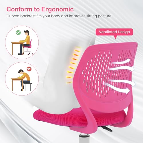 Giantex Kids Desk Chair, Adjustable Children Study Chair, Swivel Armless Mesh Task Office Chair, Computer Desk Chair with Adjustable Height & Lumbar Support, Rose - color: Rose
