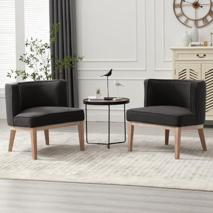 Modern Barrel Accent Chair Set of 2，Mid Century Armless Side Chair Linen Fabric Upholstered Comfy Reading Chair with Solid Wooden Frame for Living Room/Bedroom, Black - color: Black, size: 2PCS