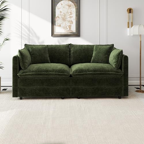 Aoowow Modular Sectional Sofa Modern Convertible Loveseat Couch,77.16 Inch Deep 2-Seater Sofas Comfy Chenille Cloud Sofas and Couches with Pillows for Living Room Apartment（Green） - color: Green-new, size: 2 Seat