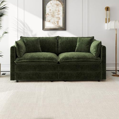 Aoowow Modular Sectional Sofa Modern Convertible Loveseat Couch,77.16 Inch Deep 2-Seater Sofas Comfy Chenille Cloud Sofas and Couches with Pillows for Living Room Apartment（Green） - color: Green-new, size: 2 Seat