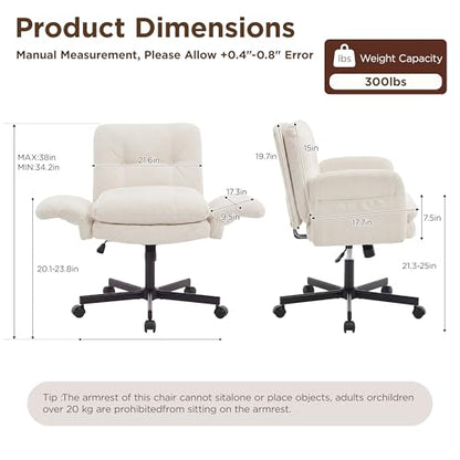 FiveWillowise Cross Legged Office Chair with Flip-up Arms&Low Back,Beige | Criss Cross Chair With Thicken Wide Seat,Lounge Makeup Vanity Chairs with Side Pockets,Comfy Home Office Desk Chair,Chenille - color: Beige