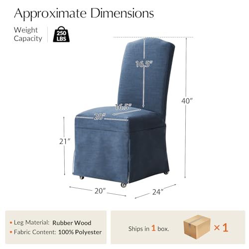 HULALA HOME Upholstered Dining Chairs Set of 2, High Back Dining Chairs with Removable Slipcover, Solid Wood Legs with Casters, Transitional Accent Chairs for Dining Room Living Room, Slate Blue - color: Slate Blue, size: Set of 2