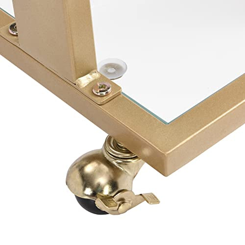 Clear Sofa Side Table C Shaped End Table with Wheels, Rolling Acrylic Bedside Laptop Snack Table TV Tray, Mobile Breakfast Tray Table with Tempered Glass Shelves and Clear Acrylic Frame - color: Acrylic Clear, Gold