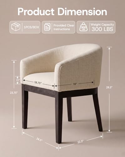 HNY Barrel Dining Chairs Set of 2, Mid Century Modern Upholstered Dining Chairs with Arms, Linen Kitchen & Dining Room Chairs, Solid Wood Frame Accent Chairs for Kitchen, Apartment, Cream - color: Cream,black Lges, size: 2 Chairs