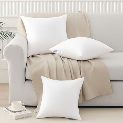Leeden 16x16 Pillow Inserts Pack of 2, 16 Inch Decorative Throw Pillow Inserts, Soft Fluffy Square Throw Pillows for Couch, Sofa, Bed, and Home Decor White Cushion - size: 16x16 Inch
