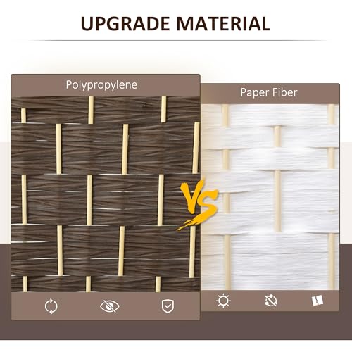 HOMCOM 6 Panel Room Divider 6 Ft Privacy Screen Hand-Woven Brown | Folding PP Wall Partition, Pine Wood Frame, Freestanding Room Separator, Bedroom Home Office, No Assembly - color: Brown, size: 6 Panel