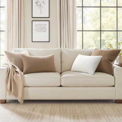 Topfinel Natural Contrast Color Boucle Pillow Cover Set of 4 Complete Sofa Layering Set Modern Farmhouse & Neutral Chair Sofa Couch Bedding Room Decor (12"x20"x2,18"x18",20"x20") - color: Natural, size: 20" x 12" (Pack of 4)