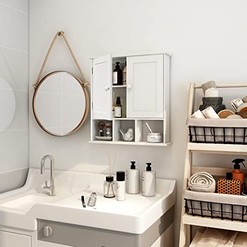 TaoHFE White Bathroom Wall Cabinet with 2 Door Adjustable Shelves | Over The Toilet Storage White Wall Mounted Medicine Cabinets for Bathroom Laundry Room Kitchen - color: White