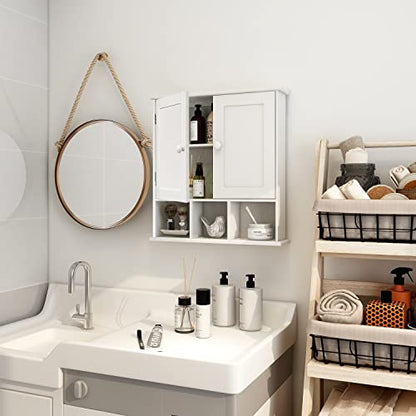 TaoHFE White Bathroom Wall Cabinet with 2 Door Adjustable Shelves | Over The Toilet Storage White Wall Mounted Medicine Cabinets for Bathroom Laundry Room Kitchen - color: White