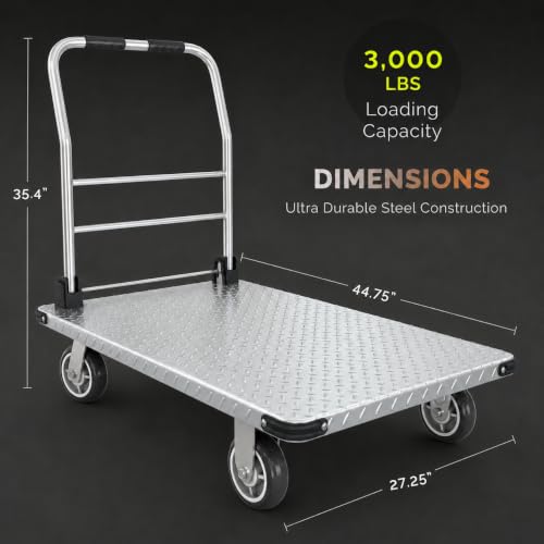 3000 lbs. Capacity Foldable Push Cart Dolly | Moving Platform Hand Truck | Heavy Duty Space Saving Collapsible | Swivel Flat Bed Wagon - Furniture Luggage Lifting - color: Silver, size: 3000 lbs.