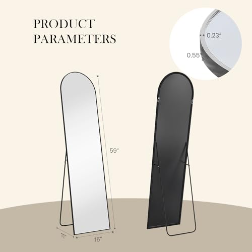 NEWBULIG Arched Full Length Floor Mirror 16"x59", Body Standing Mirror | Wall Hanging or Leaning, Shatter-Proof Glass, Aluminum Alloy Frame with Stand, Home Decor Bedroom, Black - color: Black-arched, size: 59"L x 16"W