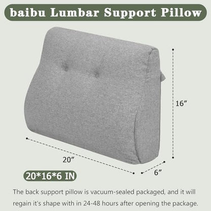 baibu Patented Dual-Layer Memory Foam Lumbar Pillow for Recliner, Light Grey - color: Light Grey