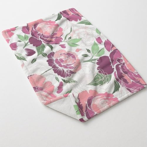Pastel Pink Peony Flower Flannel Throw Blanket Soft Warm Cozy Throw for Women Mothers Blankets Decor Gifts for Bed Couch Sofa 40 X 50 Inch - size: 40 × 50 inch