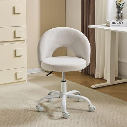 VINGLI Small Vanity Chair with Wheels for Girls.Cute Modern Adjustable Height Armless Office Desk Chair.360°Swivel Comfy Rolling Chair for Study, Make up Room,Small Space,Linen Light Gray - color: Linen Light Gray