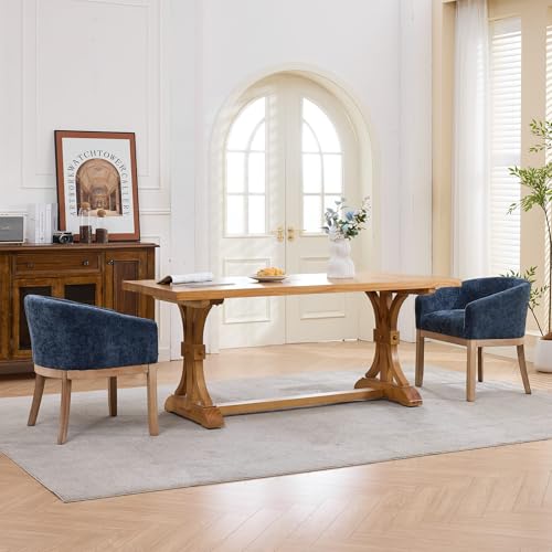 Modern Upholstered Barrel Dining Chairs with Arms, Natural Hardwood Frame, Farmhouse Linen Chairs for Dining Room, Kitchen(Blue) - color: Blue, size: A Chair