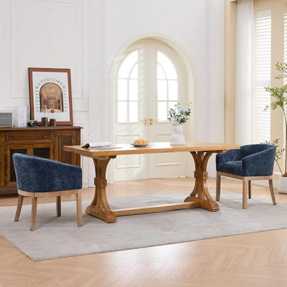 Modern Upholstered Barrel Dining Chairs with Arms, Natural Hardwood Frame, Farmhouse Linen Chairs for Dining Room, Kitchen(Blue) - color: Blue, size: A Chair