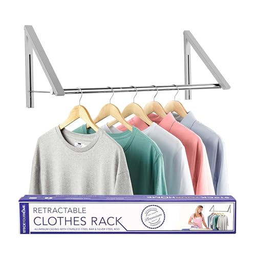 Double Foldable Clothing Rack w/ Extension Rod, Wall-Mounted Retractable Clothes Hanger for Laundry Dryer Room, Hanging Drying Rod, Small Collapsible Folding Garment Racks, Dorm Accessories (Chrome) - color: Chrome