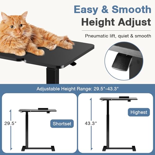 DUMOS Adjustable Bedside Overbed Table with Wheels, Black | Laptop Standing Desk with Tilting Top Height, Mobile Rolling Computer Cart for Hospital Home Bedroom Use - color: Black, size: 27.5" x 15.7" x 43.3"