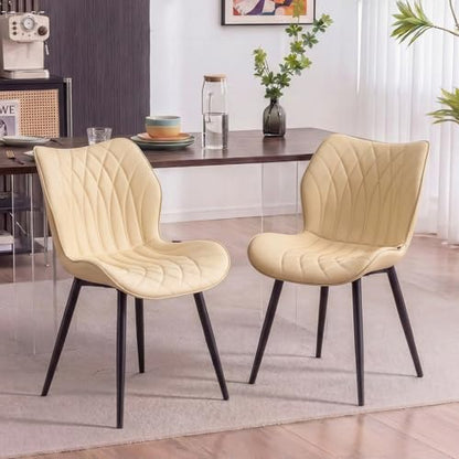 Kidol & Shellder Dining Chairs Set of 2, PU Leather Upholstered Kitchen Chairs with Back Armless, Mid Century Modern Side Chair for Dining Room, Living Room, Lounge, Restaurant, Beige - color: Beige